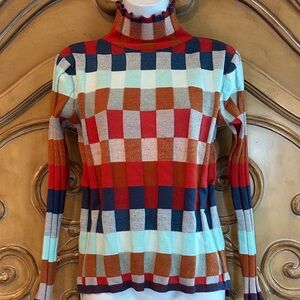 New Vibrant Plaid Turtleneck Sweater